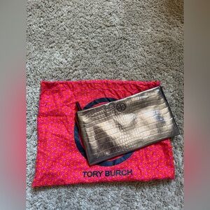 TORY BURCH Metallic Croc Clutch